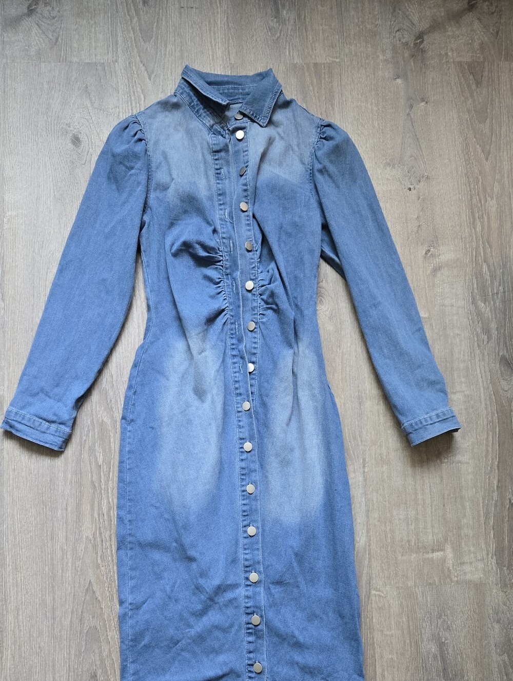NWOT Shein Blue Denim Button-Front Women's Dress Sz.L